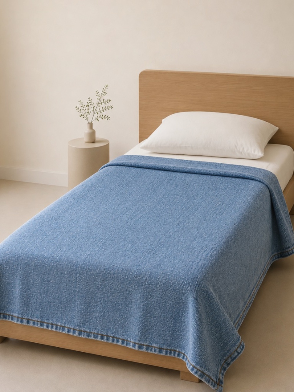 vintage Britannica Home Fashions one flat sheet blue cotton denim 62x92